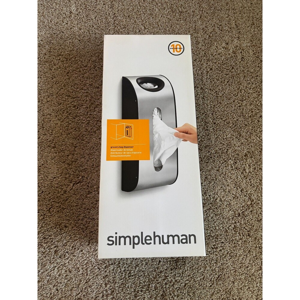 simplehuman Wall Mount Grocery Bag Dispenser Brushed Stainless Steel KT1166 NIB